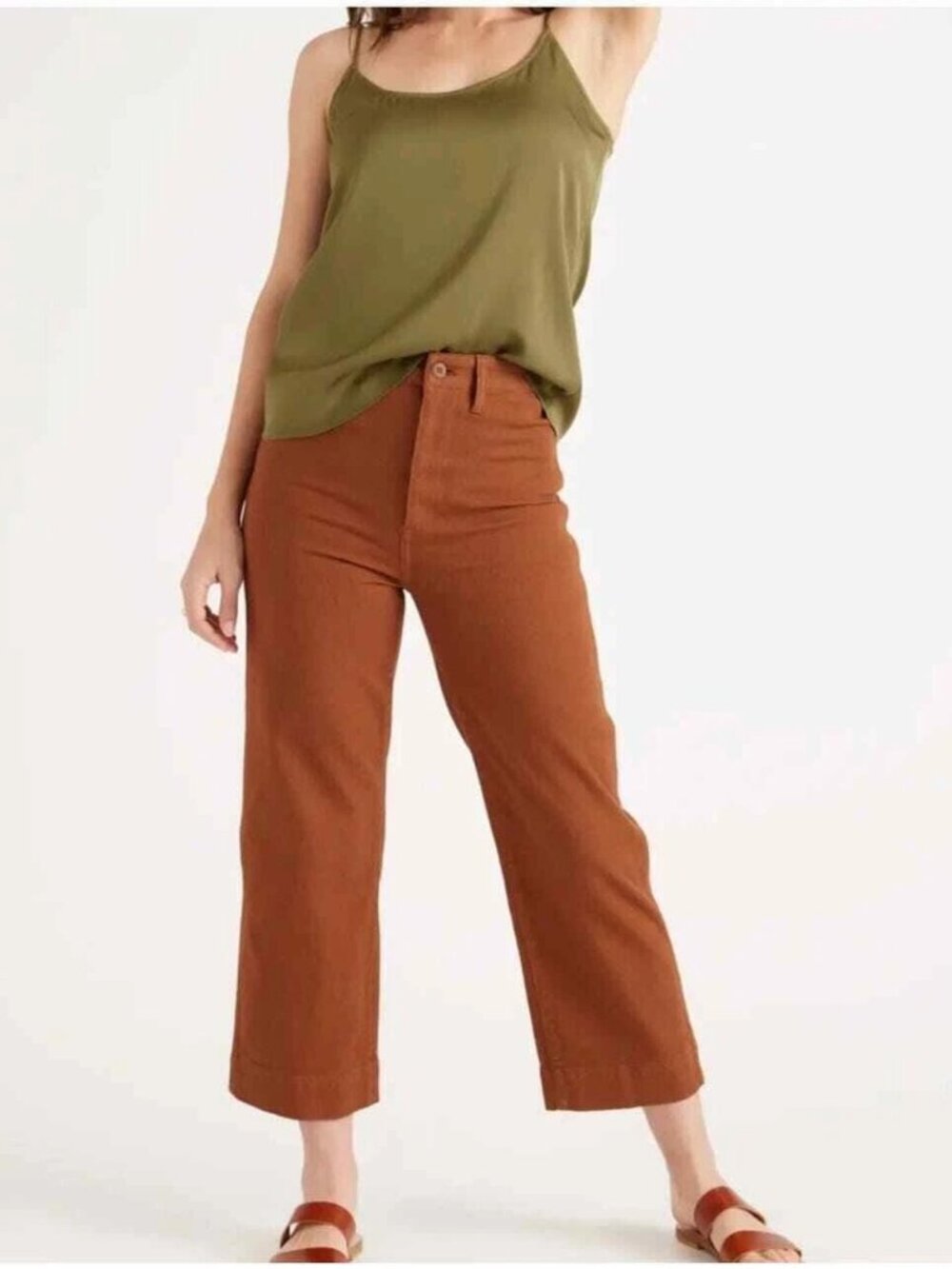 Quince Women's Rust Stretch Cotton Twill Wide-Leg Crop Pants sz 29 Rust NWT